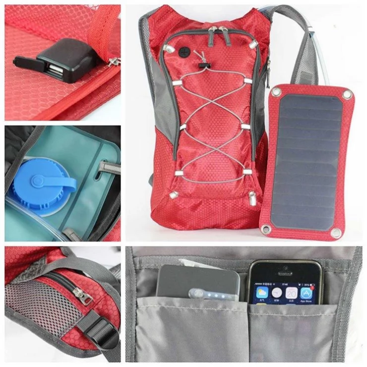 Solar Smart Backpack Sport with 6.5W Solar Panel and Water Bag Home
