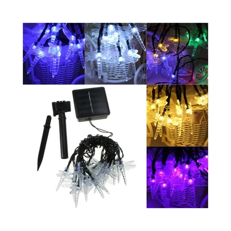 Solar Colorful Dragonfly Fairy Lights 20 LED Party Outdoor Decoration