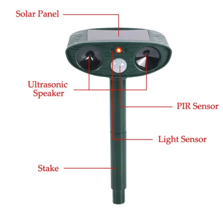 Ultrasonic dual speaker Solar animal repeller with Motion Sensor