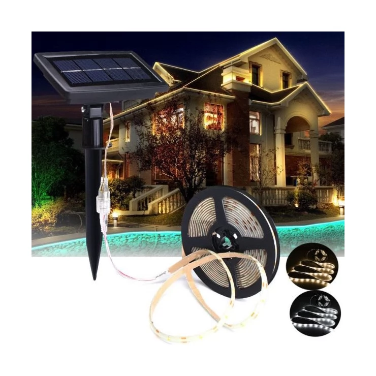 Outdoor Festive 5m Solar 150 LED Strip Fairy Light with White or Warm White lighting