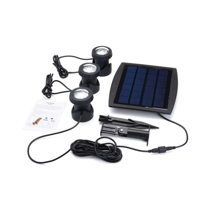 Underwater submersible LED Solar Pool Lights with triple spotlight heads