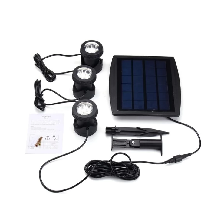 Underwater submersible LED Solar Pool Lights with triple spotlight heads