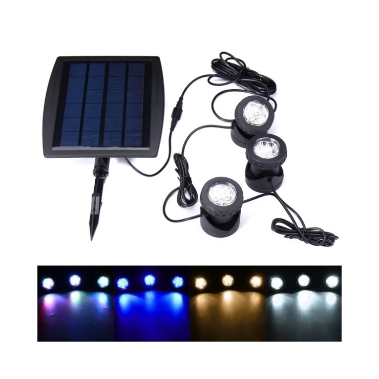 Underwater submersible LED Solar Pool Lights with triple spotlight heads
