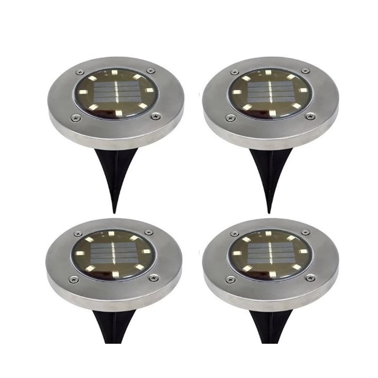 Set of Stainless Steel 8 LED Ground Solar Path Light for Deck, Driveway & Garden