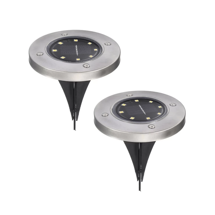 Set of Stainless Steel 8 LED Ground Solar Path Light for Deck, Driveway & Garden