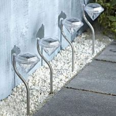 Outdoor Diamond LED Solar Path Lights for Garden Lawn Pathway Set of 4