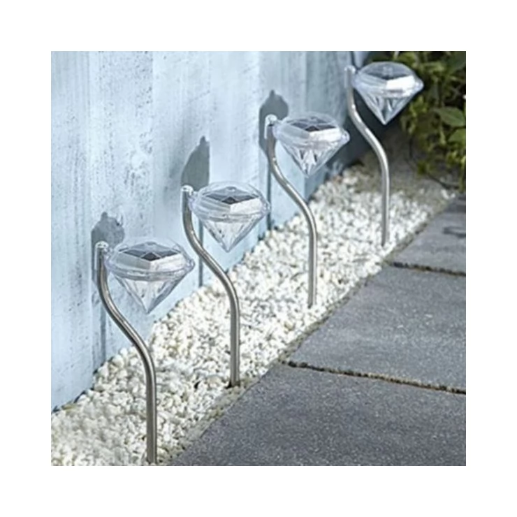 Outdoor Diamond LED Solar Path Lights for Garden Lawn Pathway Set of 4
