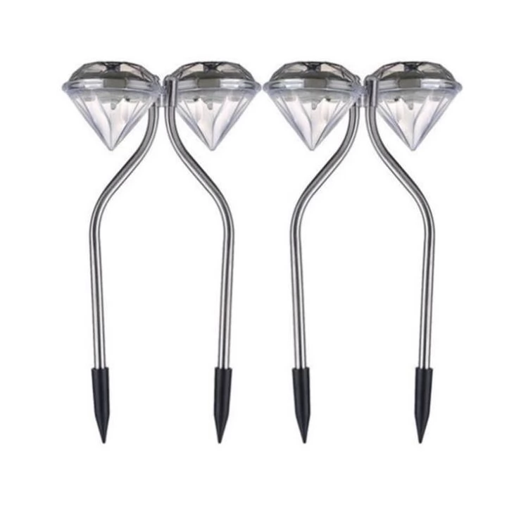 Outdoor Diamond LED Solar Path Lights for Garden Lawn Pathway Set of 4