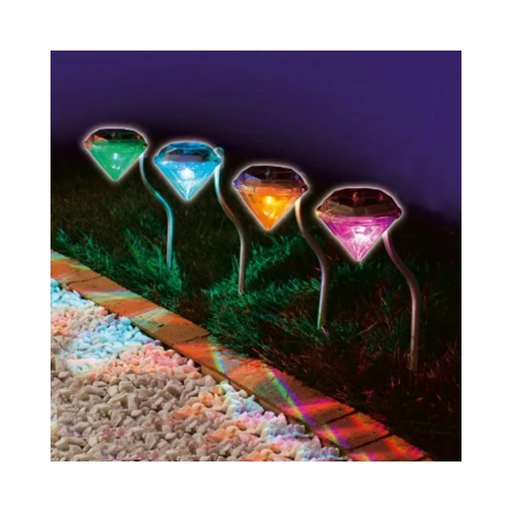 Outdoor Diamond LED Solar Path Lights for Garden Lawn Pathway Set of 4