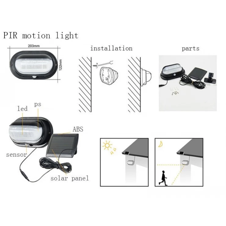 Outdoor 10 LED Solar PIR Sensor Wall Light with DIM Lighting mode