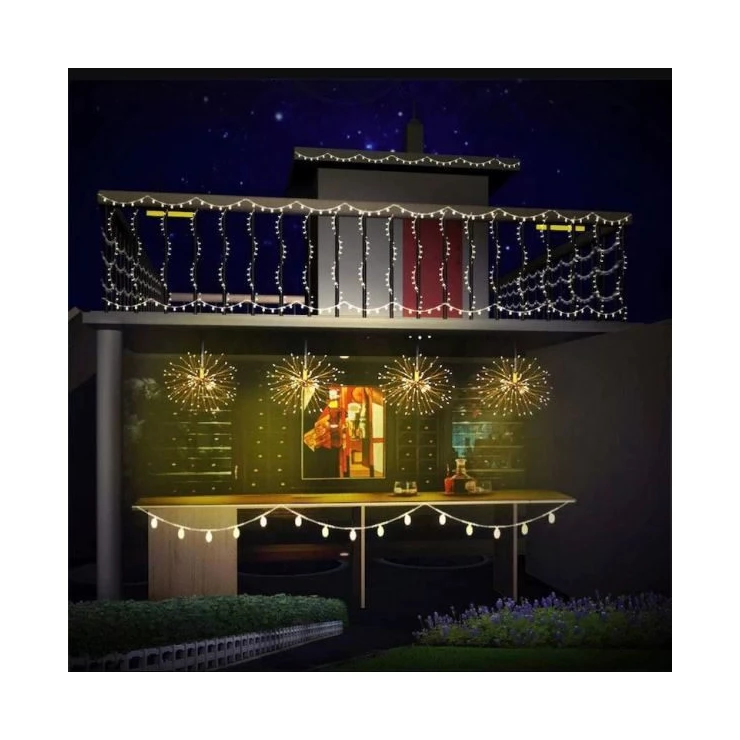 Firework 200 LED Solar Christmas Lights Decoration Starburst Hanging Garland