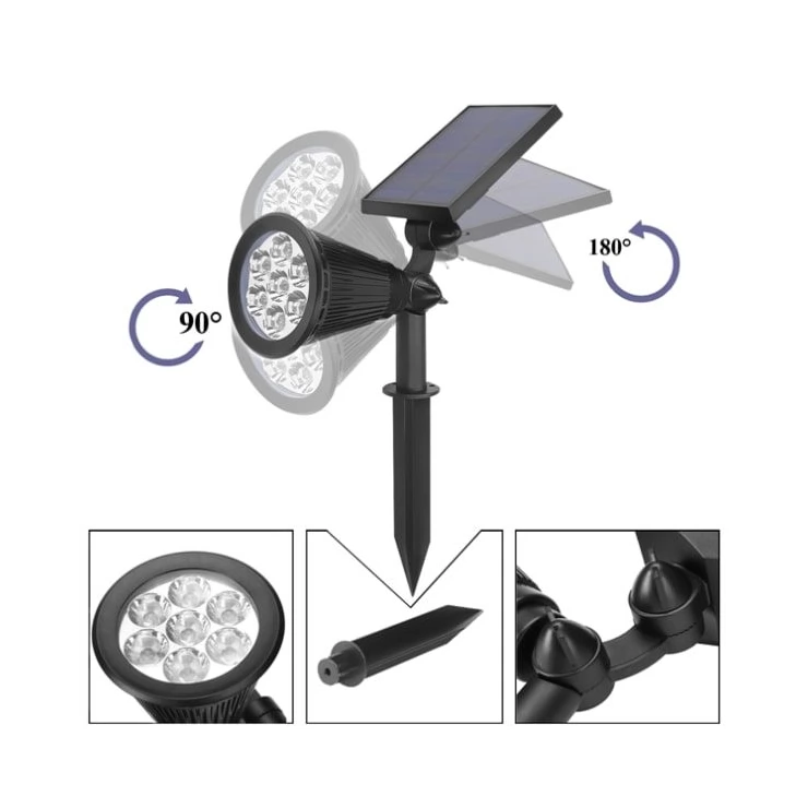 Outdoor Bright 7 LED Solar Spot Light with Universal Wall or Ground Stake Mount for Garden Lawn Tree Landscape Decoration