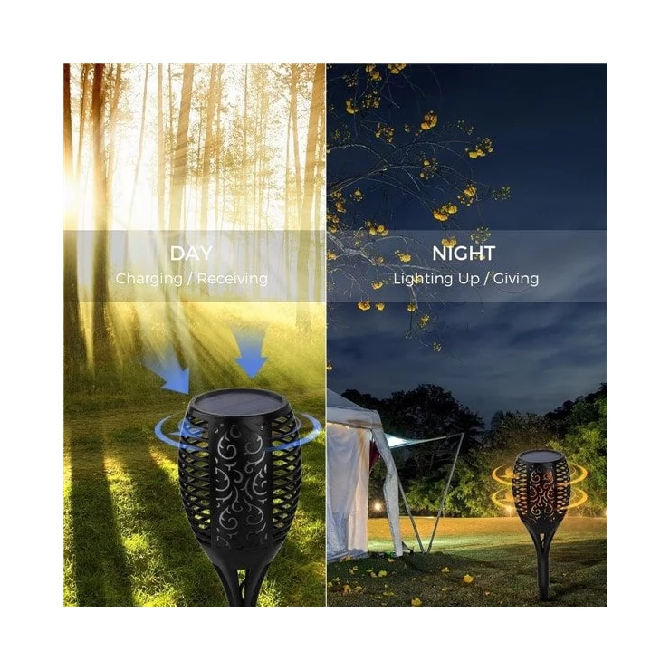 Solar Tiki Path Light 96 LED Flickering Torch for Landscape - Set of 2