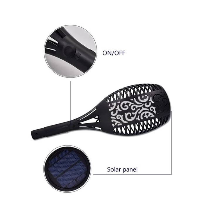 Flickering Tiki Solar Flame Torch 96 LED Outdoor Garden Path Light