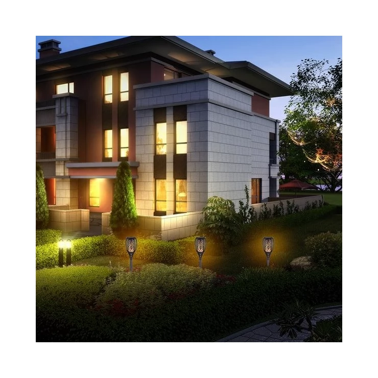 Flickering Tiki Solar Flame Torch 96 LED Outdoor Garden Path Light