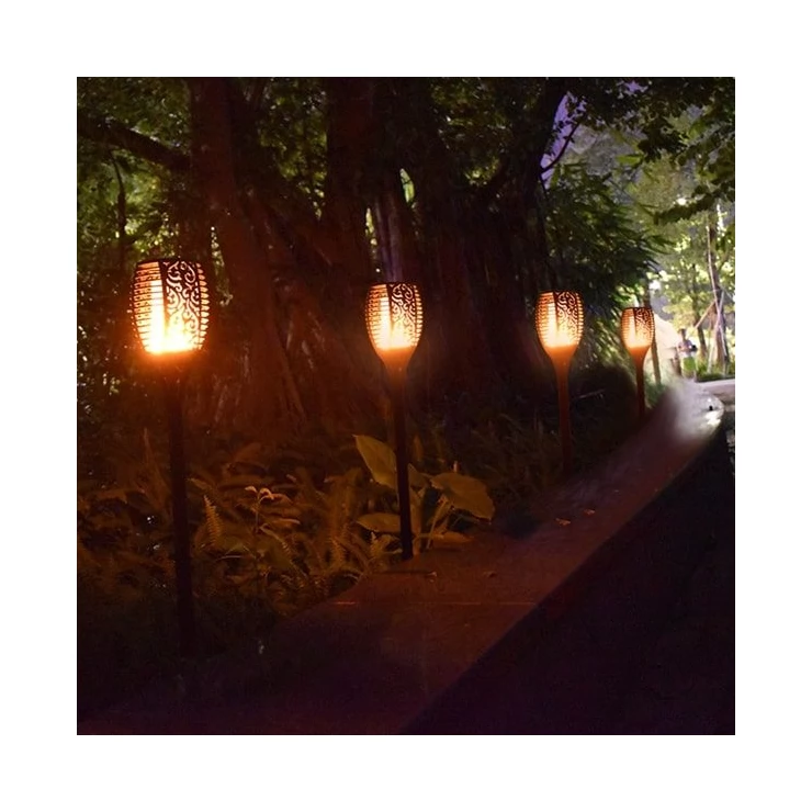 Flickering Tiki Solar Flame Torch 96 LED Outdoor Garden Path Light