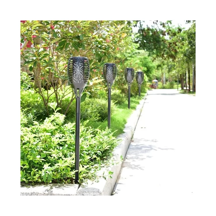 Flickering Tiki Solar Flame Torch 96 LED Outdoor Garden Path Light