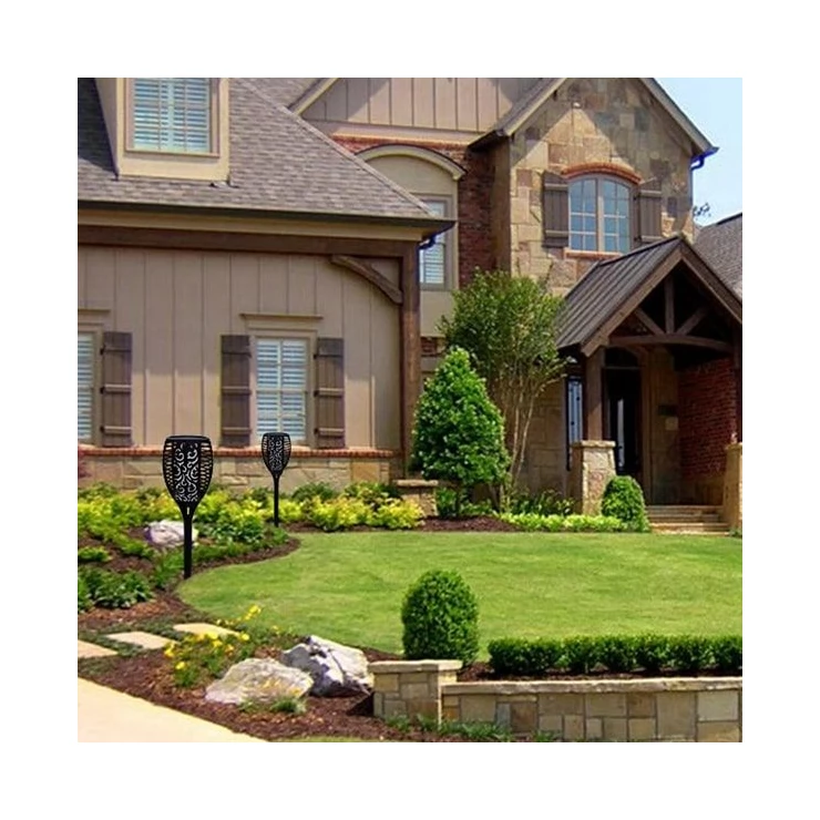 Flickering Tiki Solar Flame Torch 96 LED Outdoor Garden Path Light