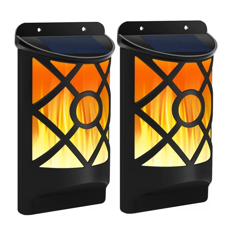 Realistic 66 LED Flickering Solar Flame Wall Light for outdoor set of 2