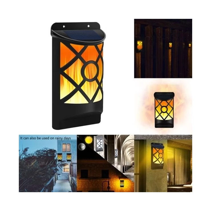 Realistic 66 LED Flickering Solar Flame Wall Light for outdoor set of 2