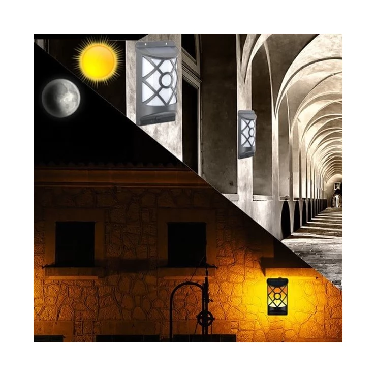 Realistic 66 LED Flickering Solar Flame Wall Light for outdoor set of 2