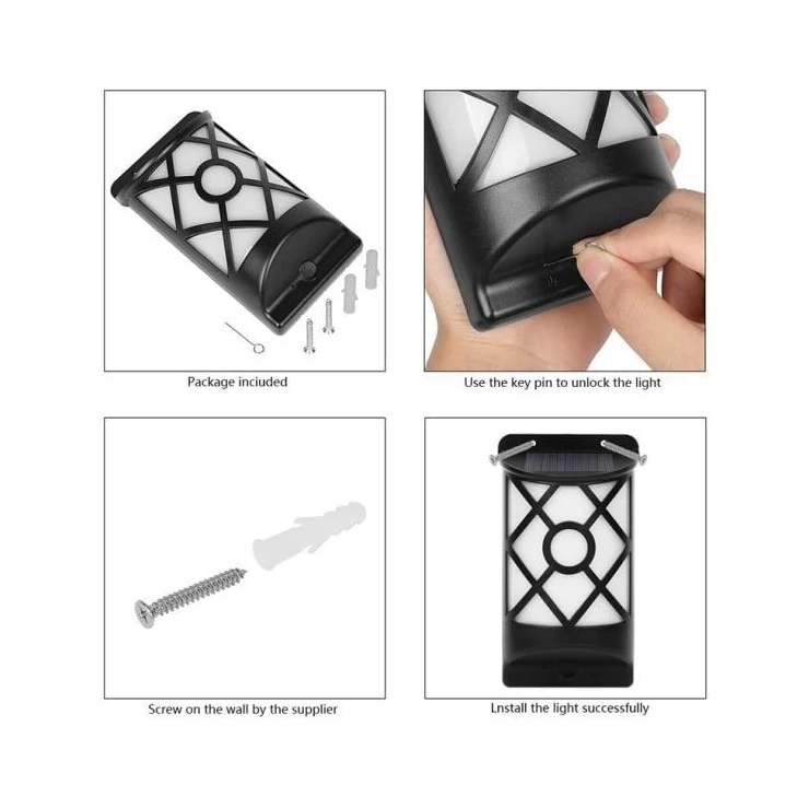 Realistic 66 LED Flickering Solar Flame Wall Light for outdoor set of 2