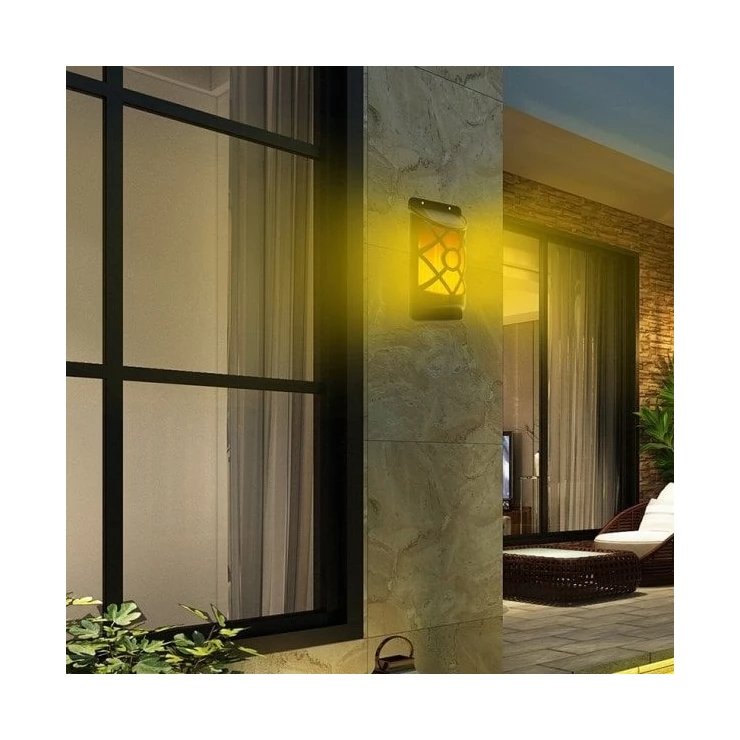 Realistic 66 LED Flickering Solar Flame Wall Light for outdoor set of 2