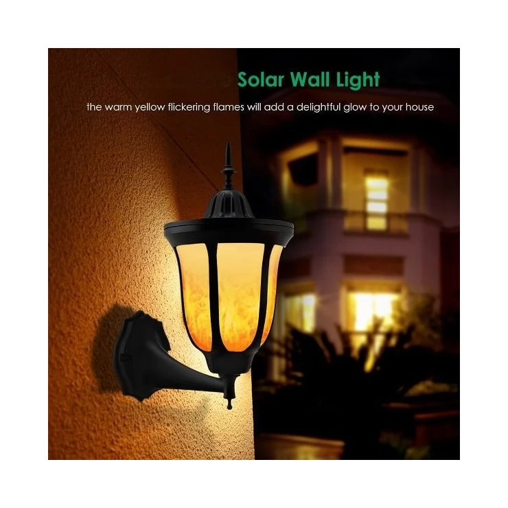 Stylish Outdoor 96 LED Solar Flame Lamp - Wall Flickering Effect Light