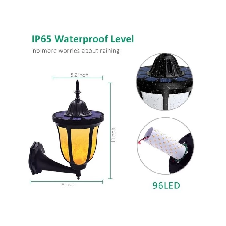 Stylish Outdoor 96 LED Solar Flame Lamp - Wall Flickering Effect Light