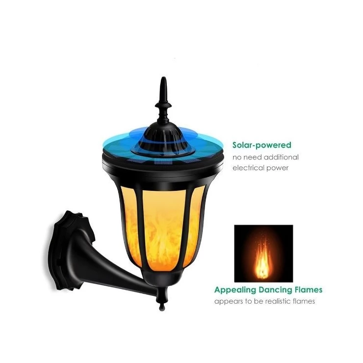 Stylish Outdoor 96 LED Solar Flame Lamp - Wall Flickering Effect Light