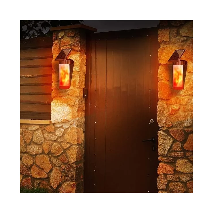 Dancing Flame Solar Flickering Light outdoor 102 LED Wall Lamp with Light Control and 3 lighting modes for Garden Patio Pathway