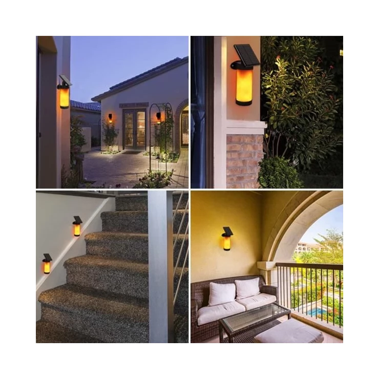 Dancing Flame Solar Flickering Light outdoor 102 LED Wall Lamp with Light Control and 3 lighting modes for Garden Patio Pathway