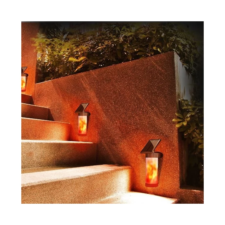 Dancing Flame Solar Flickering Light outdoor 102 LED Wall Lamp with Light Control and 3 lighting modes for Garden Patio Pathway