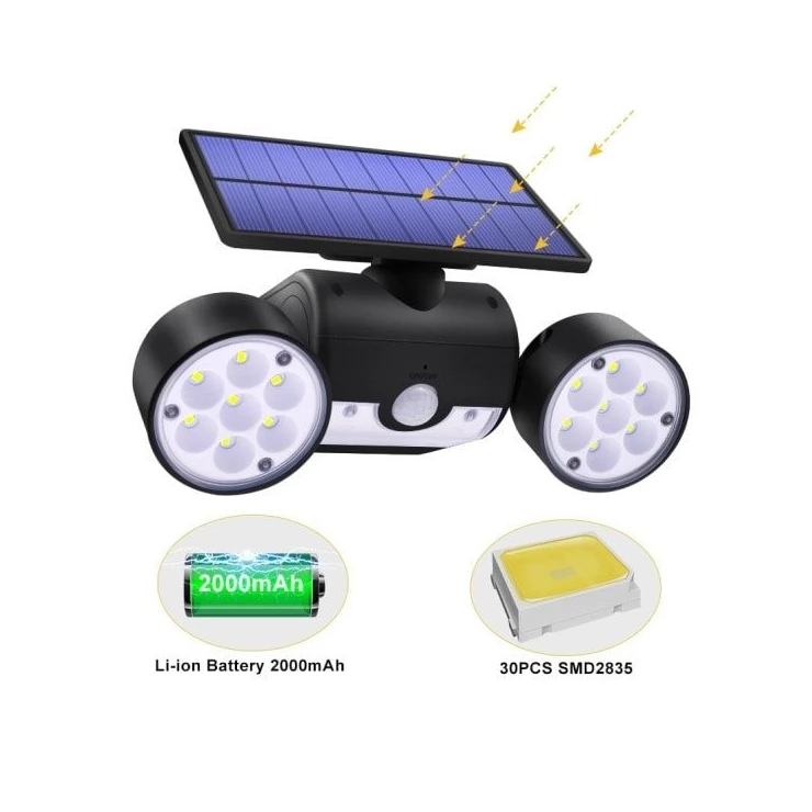 Adjustable Angle Dual 30 LED Solar Wall Security Spotlight with Sensor