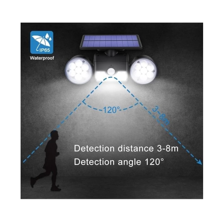 Adjustable Angle Dual 30 LED Solar Wall Security Spotlight with Sensor