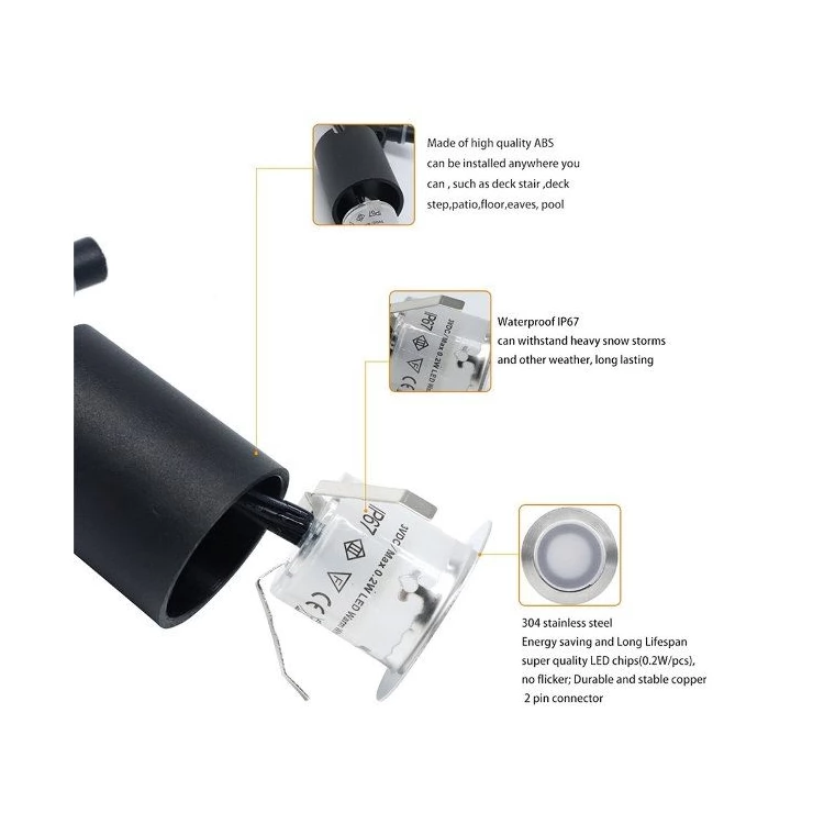 Stainless Steel In-Ground Buried Solar Deck Lights Outdoor Kit