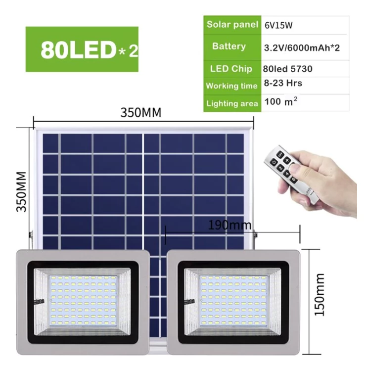 Universal Powerful Solar Flood Light Double LED Head Remote Control