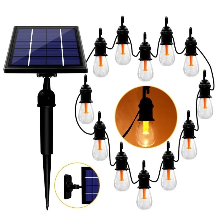 Bright Solar String Light Edison 12 Outdoor Decoration Warm White Bulbs