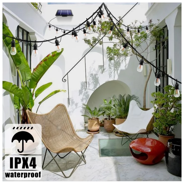 Bright Solar String Light Edison 12 Outdoor Decoration Warm White Bulbs