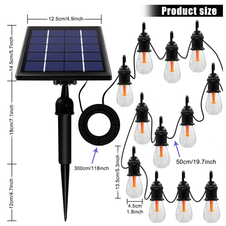 Bright Solar String Light Edison 12 Outdoor Decoration Warm White Bulbs