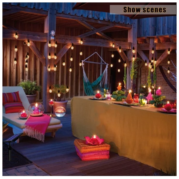 Bright Solar String Light Edison 12 Outdoor Decoration Warm White Bulbs
