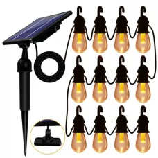 Bright Solar String Light Edison 12 Outdoor Decoration Warm White Bulbs