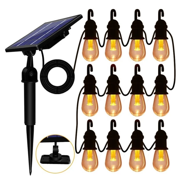 Bright Solar String Light Edison 12 Outdoor Decoration Warm White Bulbs