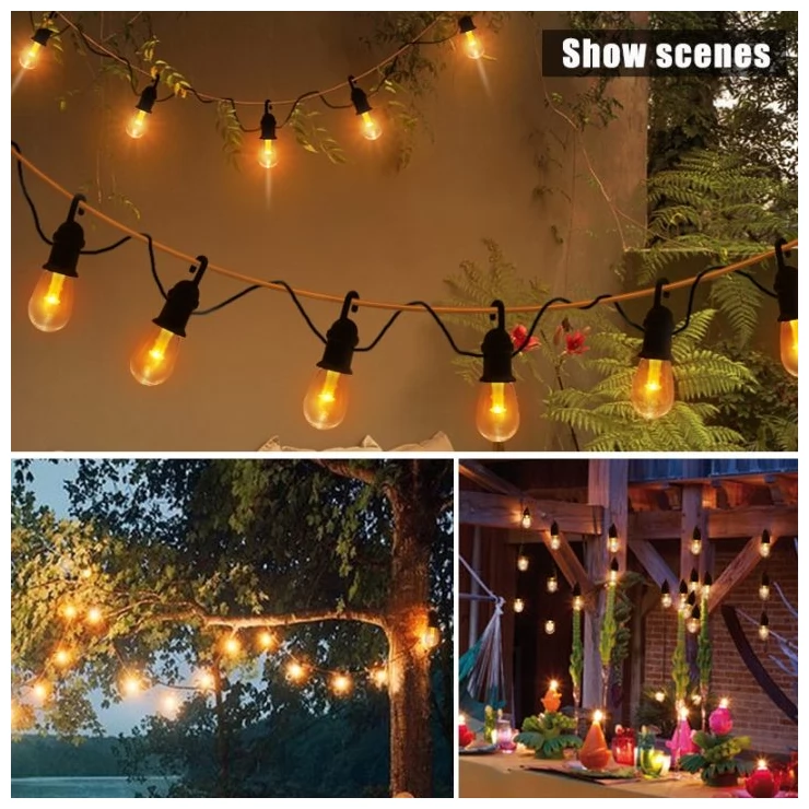 Bright Solar String Light Edison 12 Outdoor Decoration Warm White Bulbs