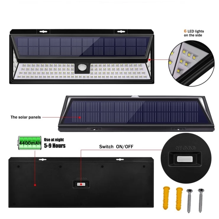 Ultra-bright 7W 118 LED Solar PIR Sensor Light with wide angle