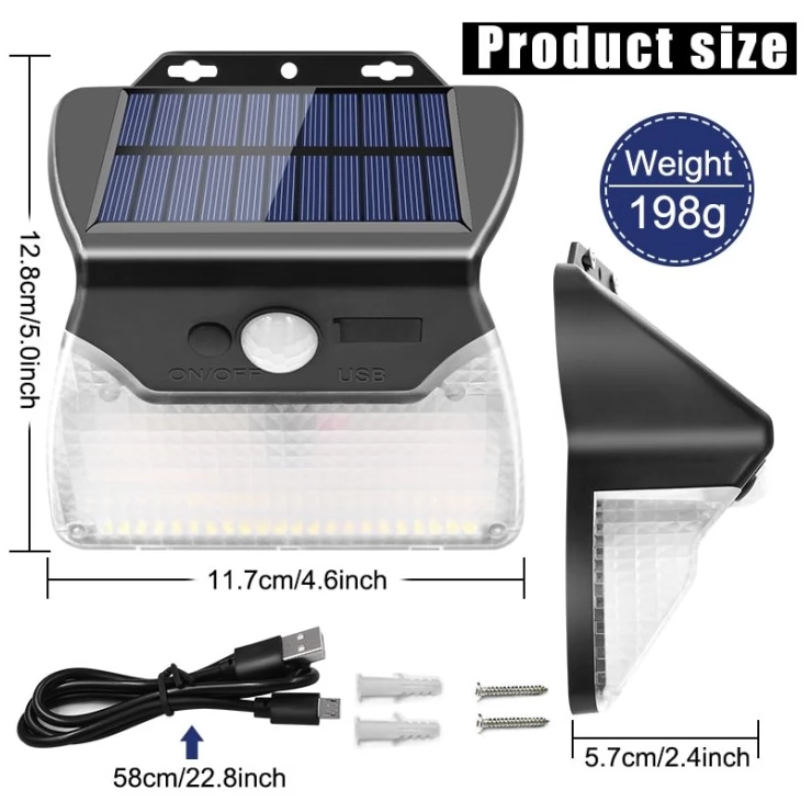 Outdoor Security Solar Sensor Wall Light 110 LED 3 Lighting Modes
