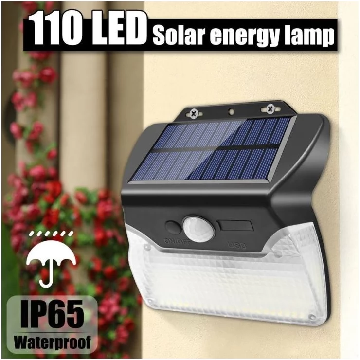 Outdoor Security Solar Sensor Wall Light 110 LED 3 Lighting Modes