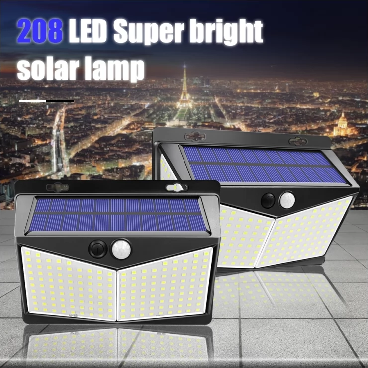Bright 208 LED Ultra-Wide Angle Solar Wall Light Motion Sensor 3 Modes