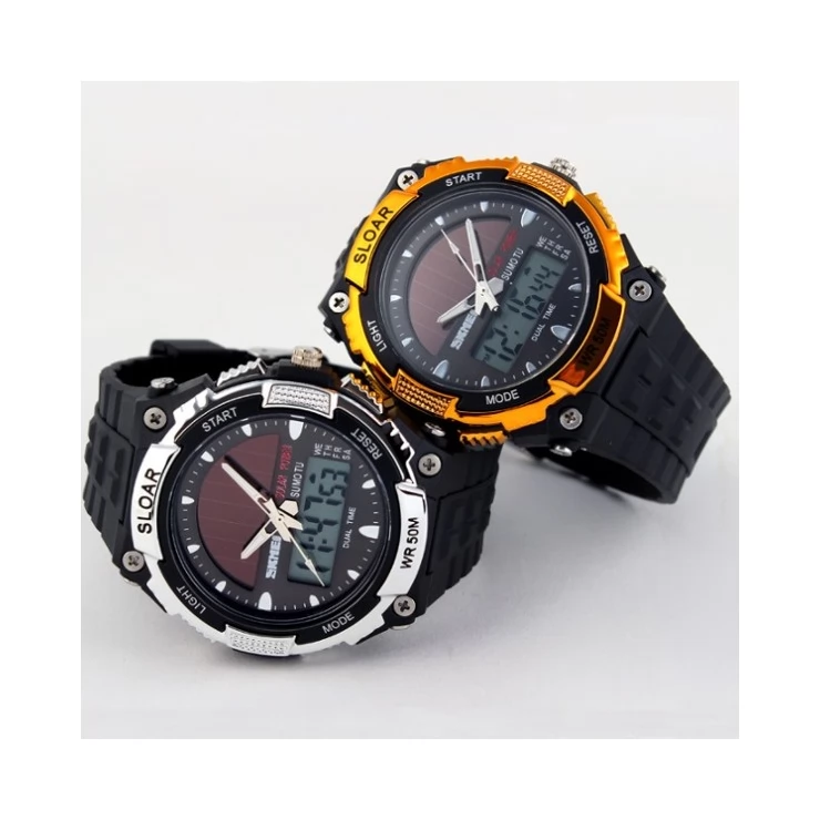Solar Dual Time Waterproof LED Analog-Digital Watch
