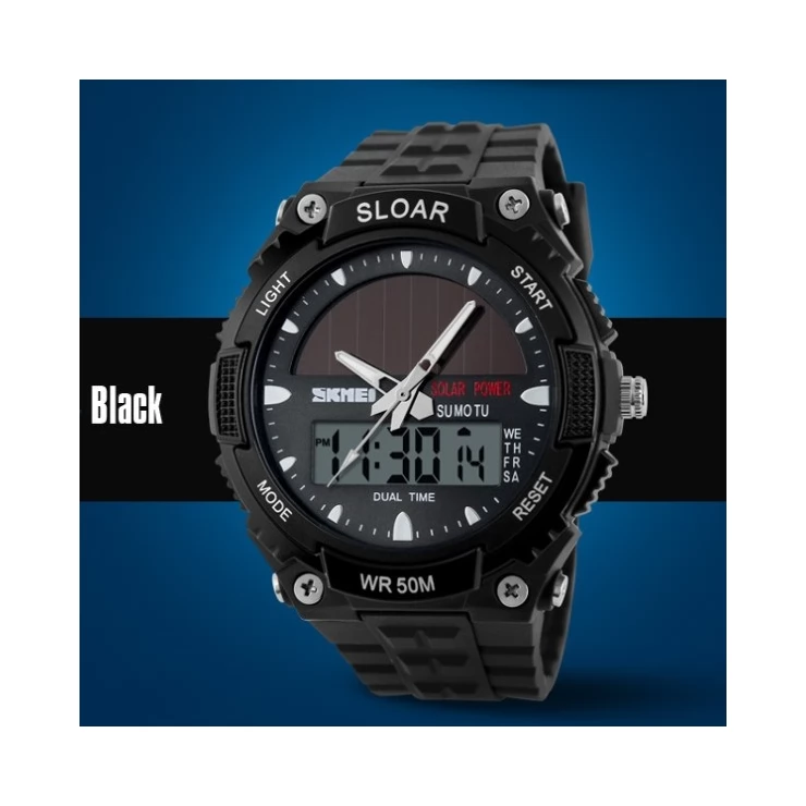 Solar Dual Time Waterproof LED Analog-Digital Watch